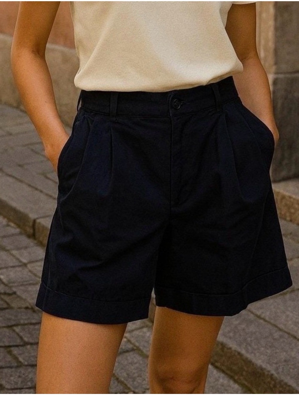 Vintage Polo Sport Ralph Lauren Navy Blue Pleated Cotton Shorts Womens 8